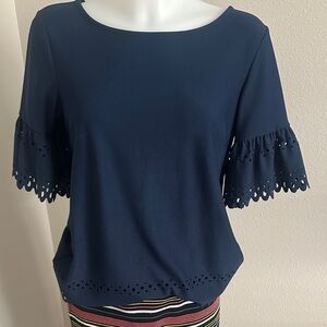 Banana Republic Dark Blue Eyelet Sleeve Blouse